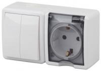 11-7402-01 ЭРА Блок розетка+выключатель двойной IP54, 16АХ(10AX)-250В, ОУ, Эра Эксперт, белый (8/80/