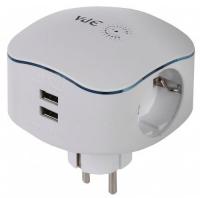 SP-3e-USB-2A  ЭРА Тройник 3гн 220V + 2xUSB 2000mA, c заземл, со шт (белый) (6/36/864)