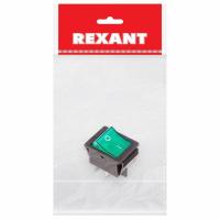 Выключатель клавишный 250В 16А (4с) ON-OFF зеленый с подсветкой (1 шт/уп) REXANT