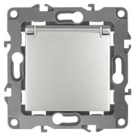 12-2103-03 ЭРА Розетка 2P+E Schuko со шторками с крышкой, 16АХ-250В, Эра12, алюминий