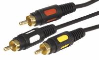 Шнур 3 RCA - 3 RCA, 5м, черный, Gold REXANT