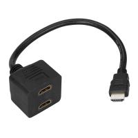 Переходник штекер HDMI - 2 гнезда HDMI с проводом, черный REXANT