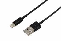 Кабель USB-A – Lightning, 2,4А, 1м, ПВХ, черный REXANT