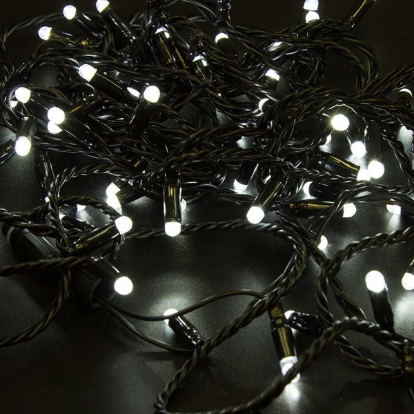 Гирлянда светодиодная Нить 10м 100 LED БЕЛЫЙ черный ПВХ IP65 постоянное свечение 230В соединяется нужен блок 303-500 NEON-NIGHT
