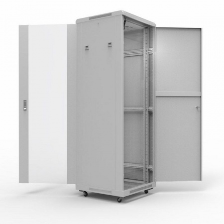 Шкаф напольный 19" 47U 600х800мм, передняя дверь стекло, задняя дверь металл, RAL 7035 REXANT