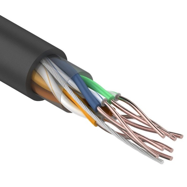 Кабель витая пара U/UTP, CAT 5e, PE, 4PR, 24AWG, OUTDOOR, SOLID, черный, 305м, REXANT