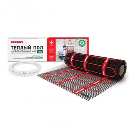 Теплый пол, нагревательный мат PRO RNX-2-440 2м², 0,5х4м, 440Вт двухжильный, с экраном REXANT