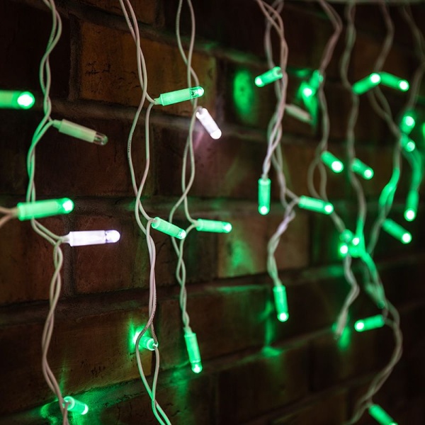 Гирлянда светодиодная Бахрома (Айсикл) 4,8х0,6м 176 LED ЗЕЛЕНЫЙ белый ПВХ IP65 эффект мерцания 230В нужен блок 303-500-1 NEON-NIGHT