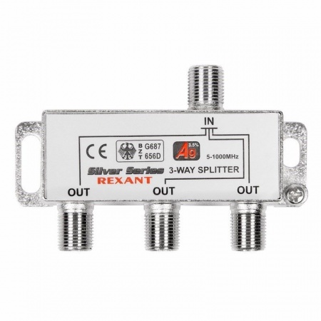 Делитель ТВх3 под F-разъем, 5-1000МГц, Silver (4 F-разъема в комплекте) REXANT