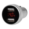 Автозарядка в прикуриватель 2хUSB с дисплеем (АЗУ) (1000+2100 mA) серебристая REXANT