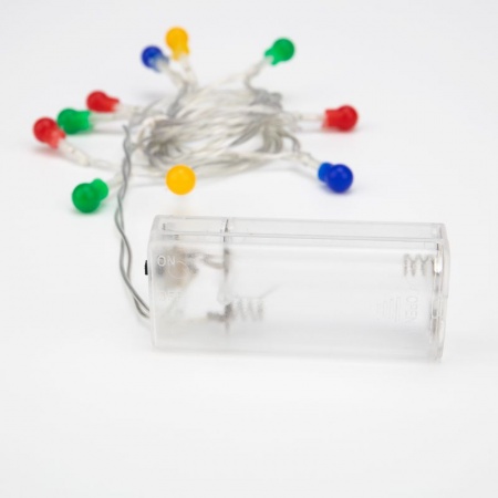 Гирлянда светодиодная Шарики 1,5 м, 10 LED, прозрачный ПВХ, цвет свечения мультиколор, 2 х АА (батарейки не в комплекте) NEON-NIGHT