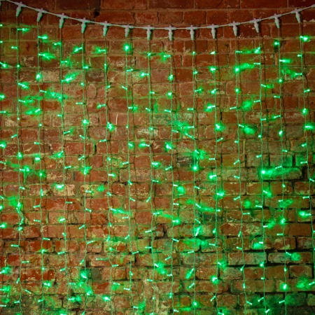 Гирлянда светодиодная Занавес 2х1,5м 192 LED ЗЕЛЕНЫЙ прозрачный ПВХ IP65 постоянное свечение 230В блок в комплекте NEON-NIGHT