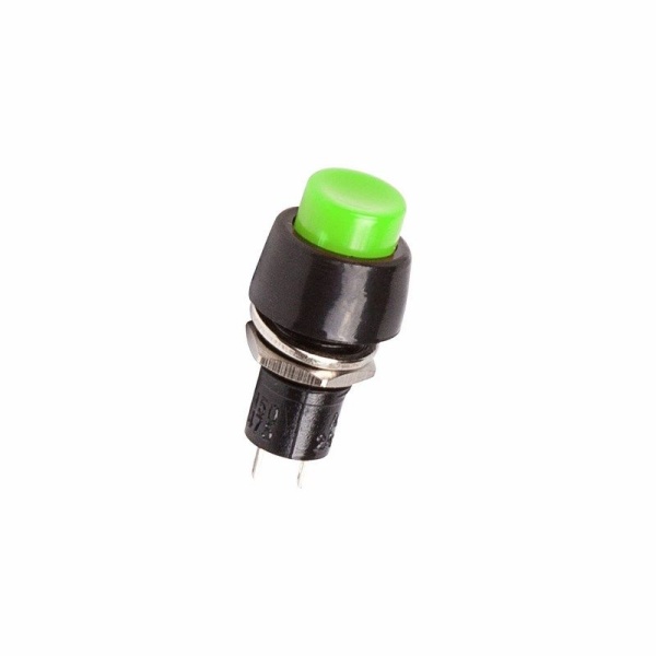 Выключатель-кнопка 250V 2А (2с) ON-OFF зеленая Micro (PBS-20А) REXANT