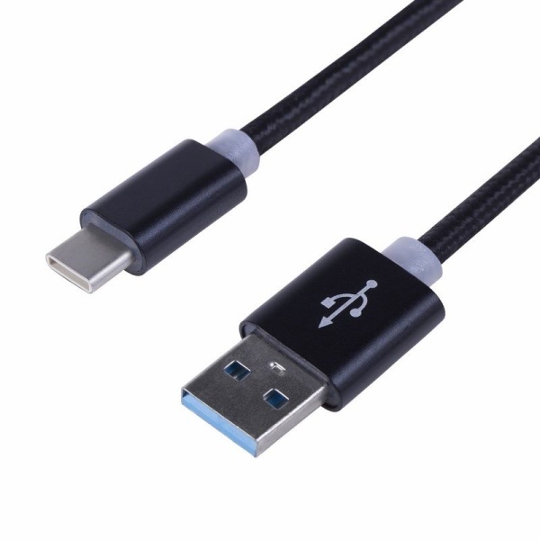 Кабель USB-A – Type-C, 2,4A, 1м, в серебрянной нейлоновой оплетке REXANT