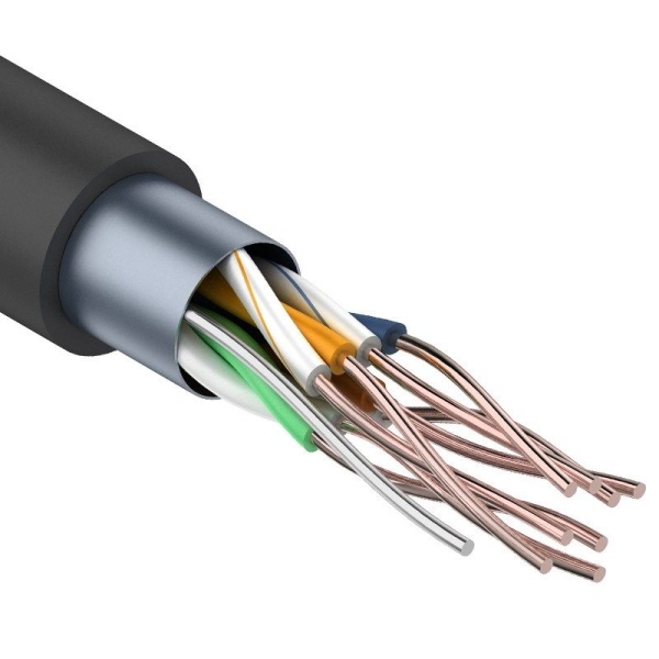 Кабель витая пара омедненный, F/UTP, CCA, CAT 5e, PE, 4PR, 24AWG, OUTDOOR, SOLID, черный, 305м PROconnect