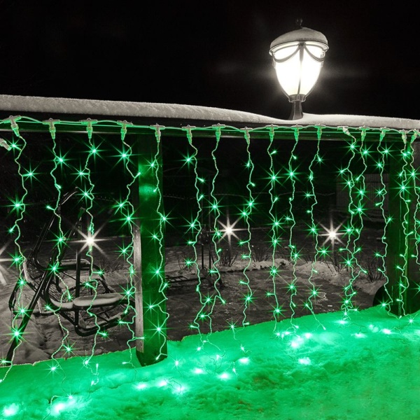 Гирлянда светодиодная Занавес 2х1,5м 192 LED ЗЕЛЕНЫЙ прозрачный ПВХ IP65 постоянное свечение 230В блок в комплекте NEON-NIGHT