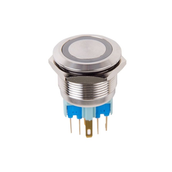 Кнопка антивандальная Ø22 12В(LED) Б/Фикс (5с) OFF-(ON) / ON-(OFF) подсв/красная REXANT