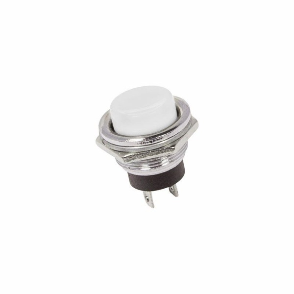 Выключатель-кнопка металл 250V 2А (2с) OFF-(ON) Ø16.2 белая (RWD-306) REXANT
