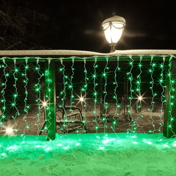 Гирлянда светодиодная Занавес 2х1,5м 192 LED ЗЕЛЕНЫЙ прозрачный ПВХ IP65 постоянное свечение 230В блок в комплекте NEON-NIGHT