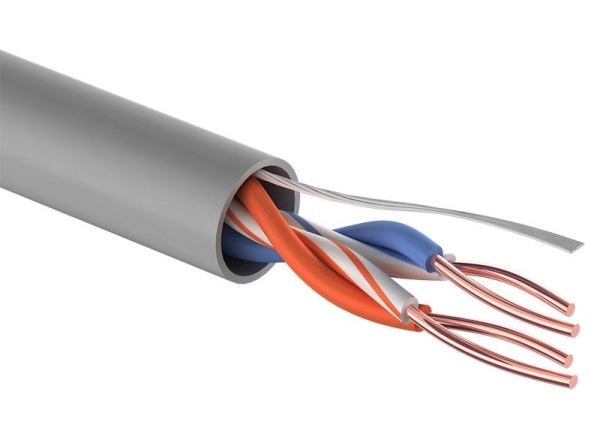 Кабель витая пара омедненный U/UTP, CCA, CAT 5e, PVC, 2PR, 24AWG, INDOOR, SOLID, серый, 305м PROconnect