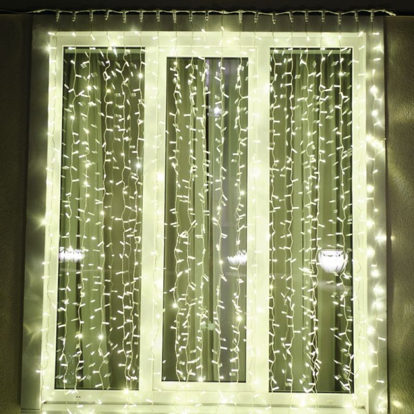 Гирлянда светодиодная Занавес 2х3м 760 LED ЗОЛОТОЙ прозрачный ПВХ IP65 постоянное свечение 230В блок в комплекте NEON-NIGHT