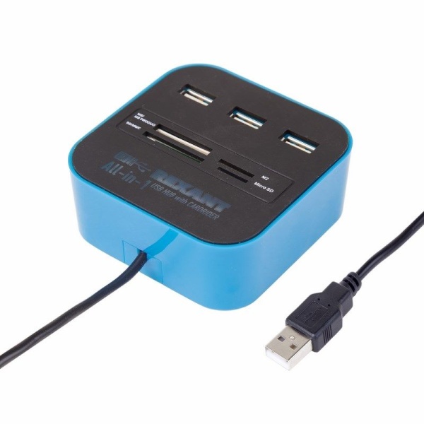 Разветвитель USB на 3 порта+картридер (все в одном) черный REXANT