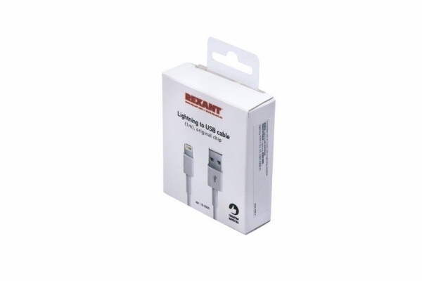Кабель USB-A – Lightning, 2,4А, 1м, ПВХ, белый, оригинал (чип MFI) REXANT
