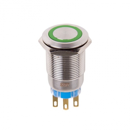 Кнопка антивандальная Ø19 12В(LED) Фикс (5с) OFF-ON/ON-OFF подсв/зеленая REXANT