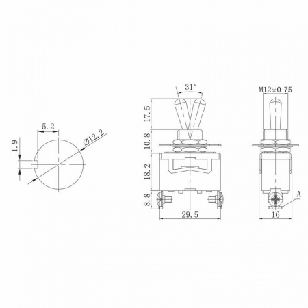 Тумблер 250V 15А (2c) ON-OFF однополюсный  (KN-101)  REXANT (в упак. 1шт.)