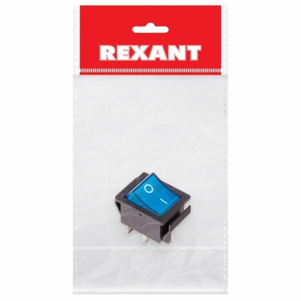 Выключатель клавишный 250В 16А (4с) ON-OFF синий с подсветкой (1 шт/уп) REXANT