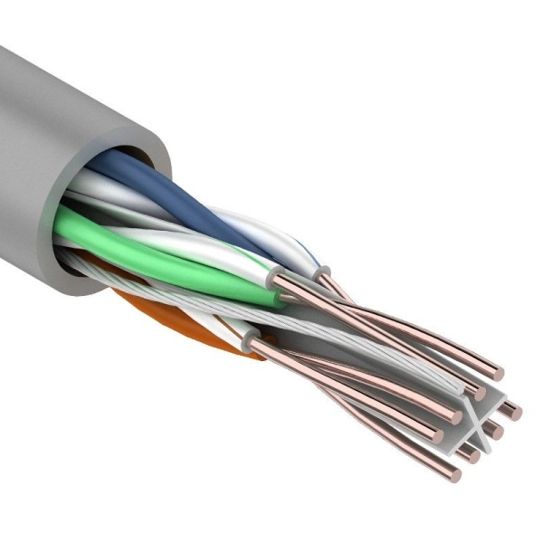 Кабель витая пара омедненный U/UTP, CCA, CAT 6, PVC, 4PR, 23AWG, INDOOR, SOLID, серый, 305м PROconnect