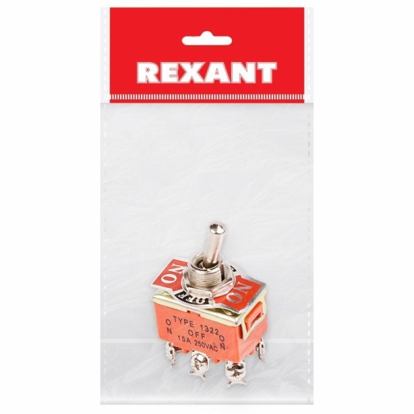 Тумблер 250V 15А (6c) ON-OFF-ON двухполюсный  (KN-203)  REXANT Индивидуальная упаковка 1 шт