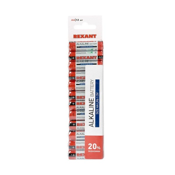 Батарейка алкалиновая AA/LR6, 1,5В, 12 шт, блистер REXANT