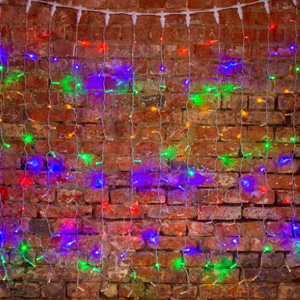Гирлянда светодиодная Занавес 2х1,5м 192 LED МУЛЬТИКОЛОР прозрачный ПВХ IP65 постоянное свечение 230В блок в комплекте NEON-NIGHT