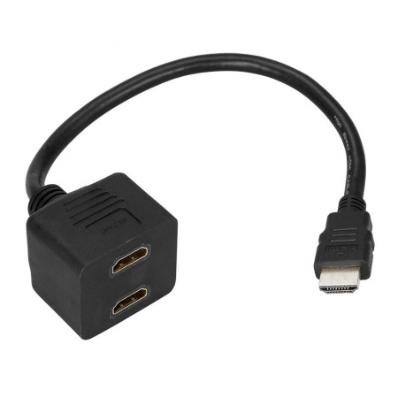 Переходник штекер HDMI - 2 гнезда HDMI с проводом, черный REXANT
