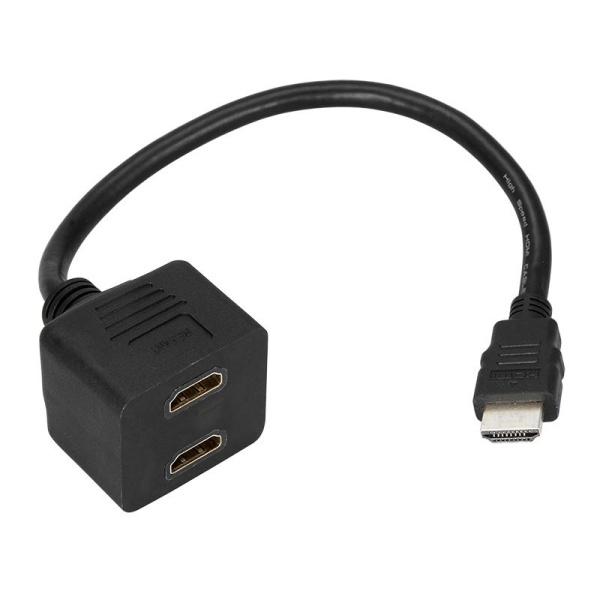 Переходник штекер HDMI - 2 гнезда HDMI с проводом, черный REXANT
