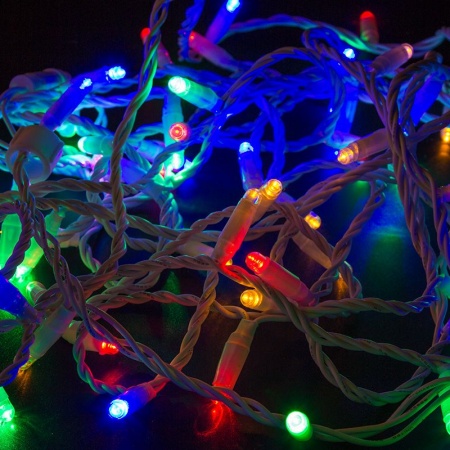 Гирлянда светодиодная Нить 10м 100 LED МУЛЬТИКОЛОР белый ПВХ IP65 постоянное свечение 230В соединяется нужен блок 303-500-1 NEON-NIGHT
