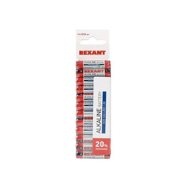 Батарейка алкалиновая AAA/LR03, 1,5В, 12 шт, блистер REXANT