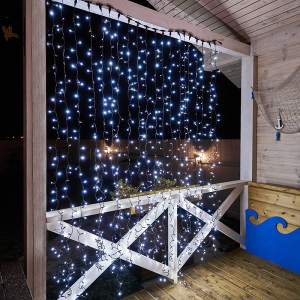 Гирлянда светодиодная Занавес 2х3м 760 LED БЕЛЫЙ черный ПВХ IP65 постоянное свечение 230В блок в комплекте NEON-NIGHT