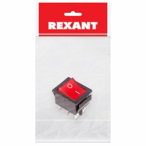 Переключатель клавишный 250В 15А (6с) ON-ON красный с подсветкой (1 шт/уп) REXANT