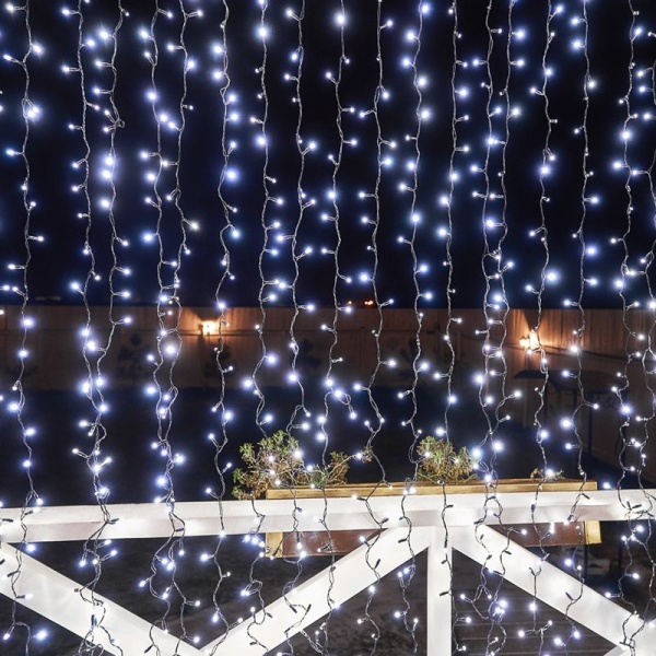 Гирлянда светодиодная Занавес 2х3м 760 LED БЕЛЫЙ черный ПВХ IP65 постоянное свечение 230В блок в комплекте NEON-NIGHT