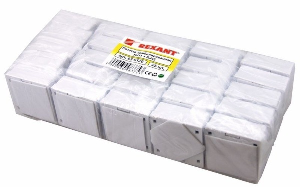 Розетка комбинированная внешняя, UTP RJ-45(8P8C) + RJ-11(6P-4C) REXANT
