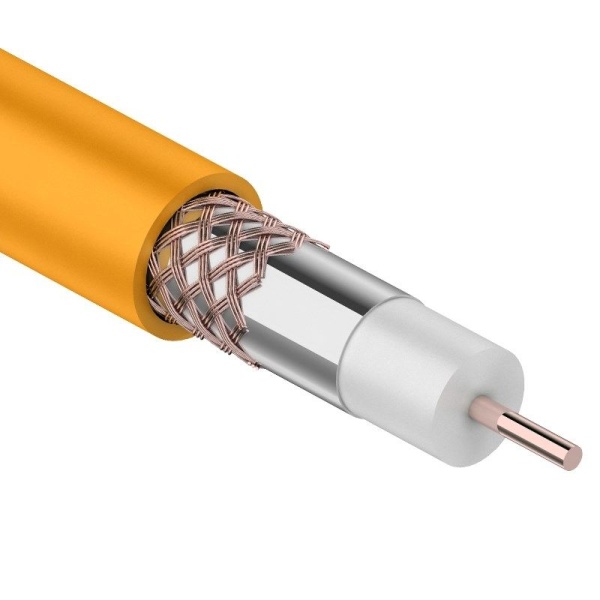 Кабель коаксиальный RG-6U нг(А)-HF, Cu/Al/Cu, 64%, 75Ом, 100м, INDOOR, оранжевый REXANT