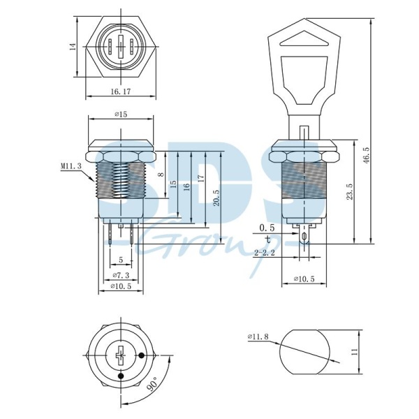 Выключатель ключ Ø12 250V 0.5А (2с) ON-OFF (K12-01)  REXANT